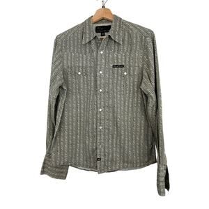 Vans Men's S Green White Stripes Pearl Snap Front Retro Western Shirt
